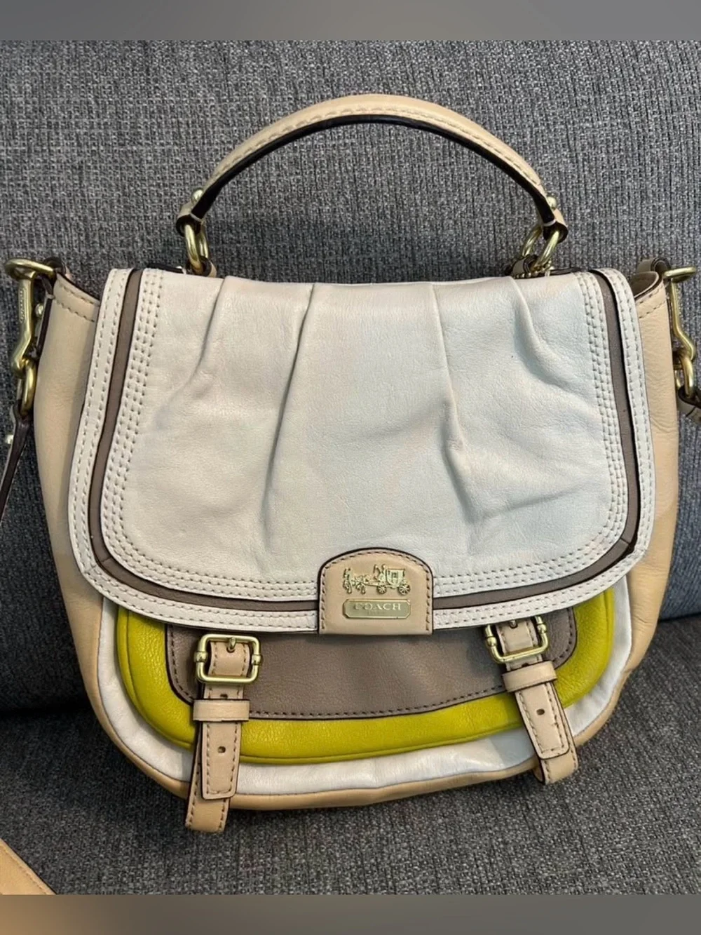 Coach Annabelle Leather in Rare Colorblock of Beige, Kiwi & Gray Crossbody Bag